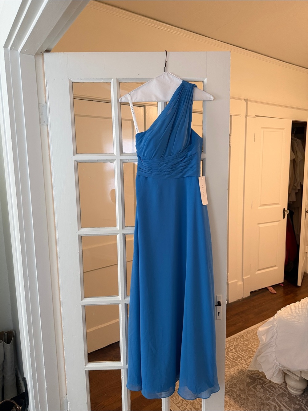 Azazie “Ashley” One-Shoulder Chiffon Gown in BlueJay